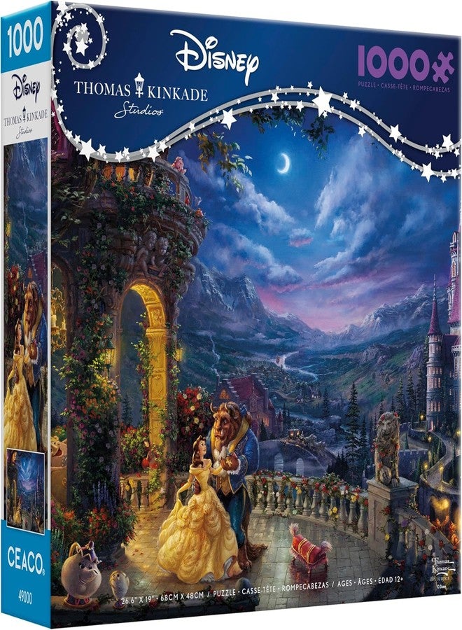 سيكو أحجية الصور المقطوعة Ceaco - Thomas Kinkade Disney Beauty & The Beast Dancing in the Moonlight، 1000 قطعة، صنع في الولايات المتحدة الأمريكية، ورق مقوى معاد تدويره عالي الجودة، ملصق ملون بالكامل - Image 3
